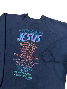 VTG 1988 Think Jesus Crewneck Sweatshirt Adult XL Navy Christian Religious
